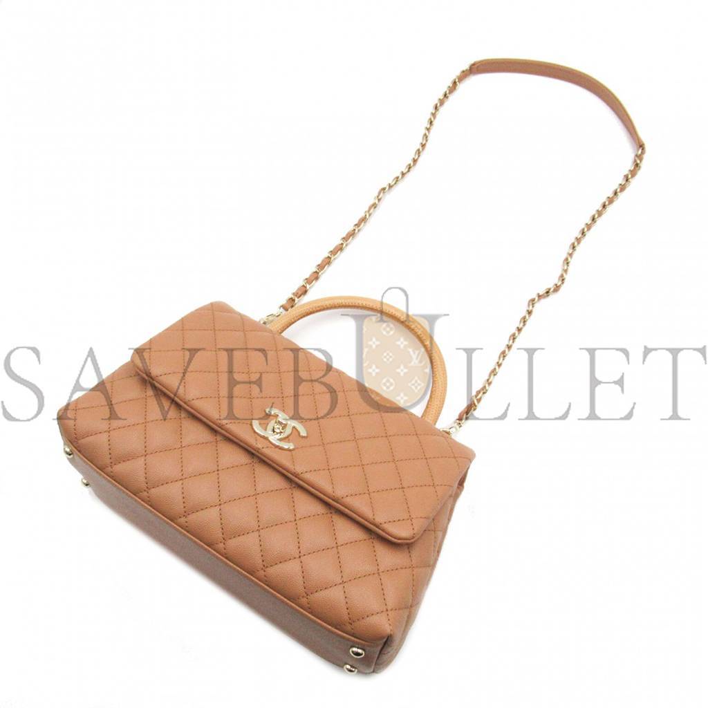 CHANEL MASTER COCO HANDLE CHAIN SHOULDER CROSSBODY BAG CAVIAR SKIN BEIGE A92990 (24*14*10cm)